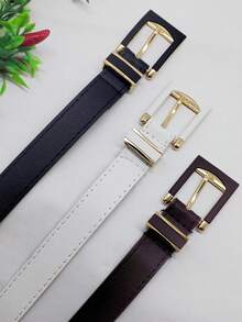 3-Piece Leather Belt With Buckle, 2.3cm - 黑+白+暗棕 - 查看 2