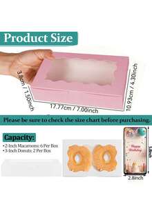 12pcs/1pc 7 X 4 3/8 X 1 1/2 Inch (17.8 X 11.4 Cm) Cookie Boxes With Clear Window, Small Pink Cookie Boxes For Bakery Snacks, Suitable For Desserts, Donuts, Pies, Candies, Macarons - Pink - View 4