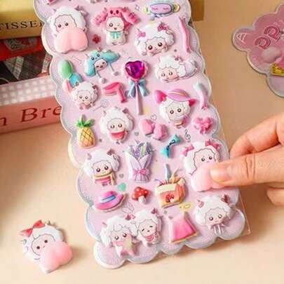 New Lazy & Happy Cute Pet Animal Squishy 3D Bubble Stickers, Phone Case Decor, Diary Decoration, Candy Drip Stickers, Reward Stickers For Students, Fun Phone Stickers, 3D Embossed Stickers, Water Bottle Stickers, Reward Stickers