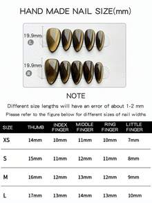 10片装手工可佩戴美甲贴片，短款杏仁形按压式假指甲，轻奢简约风格，纯手工绘制深金色玻璃珠偏光猫眼短指甲，是一款高端美甲贴片产品，适合女士和女孩日常佩戴，附赠一套美甲用品。 - 彩色 - 查看 6