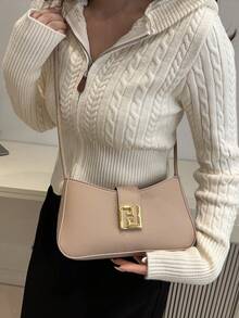 新款奢华纯色百搭女士单肩包 - 卡其色 - 查看 5