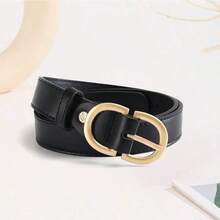1pc Fashion Versatile Gold-Tone Double D Buckle Plus Size Women's Belt, PU Leather Casual Dress Belt Suitable For Daily Commute, University, Weekend Shopping, Valentine's Day Decoration, And Business Occasions - B - View 4