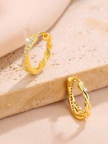 1 Pair S925 Sterling Silver Crossed Cubic Zirconia Double Hoop Earrings, Luxury European & American Fashion, Suitable For Work And Daily Wear, Perfect Gift For Friends And Lovers, Women's Fine Jewelry