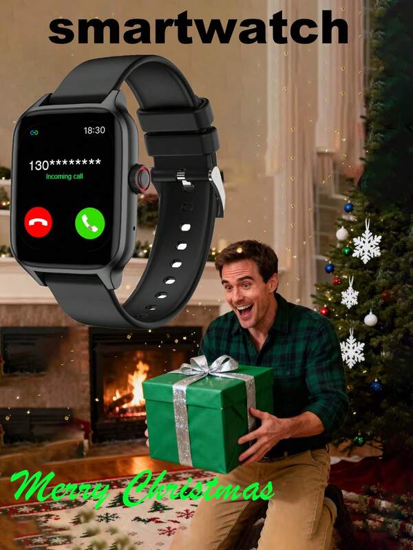 1 Stück 1,44" Smartwatch für Damen und Herren, unterstützt Anrufe, Nachrichten, Uhrzeit/Datum, Alarm, Timer, mehrere Sportmodi, Weihnachtsgeschenk