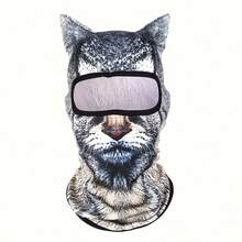 1PC 3D Cat Balaclava Cute Animal Print Balaclava With Ears Ski Face Mask UV Protection Full Face Hood Mask For Music Festivals Raves. - Multicolor - View 6