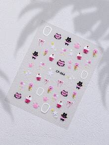 1pc Cute Pink Ice Cream Kitten Bow Decor 3D Sticker, Suitable For Tablet, Phone, Cup, Scrapbooking DIY - Multicolor - View 5