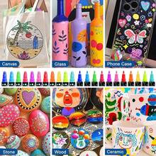 48 支/36 支/24 支/12 支彩色双头亚克力记号笔，防水绘图笔，记号笔。5 毫米-1 毫米，可在石头、玻璃、木材、帆布、金属、各种物体上书写，绘画、着色、标记，48 种颜色可供选择，颜色非常鲜艳，适合节日绘画项目创作 - 圓形 - 查看 7