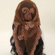 1pc Women's Fashion Embroidered Square Scarf/Bandana - màu nâu - Xem 1
