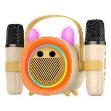 Doyran T10 Mini Karaoke Machine For Teens & Adults, Portable Bluetooth Speaker With 2 Wireless Microphones, Voice Effects & LED Lights, Fun Gift For Family Party, Birthday, Christmas