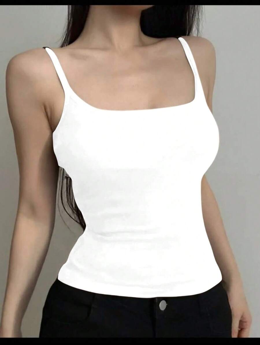 Basic Women's Tank Top With Straps. Basic Baita Nightgown/Vest - 白色 - 查看 1