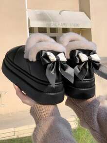 1 Pair Teenage EVA Thermal-Lined Bow Design Anti-Slip Thick Sole Casual Snow Boots, Suitable For Autumn/Winter - Black - View 11