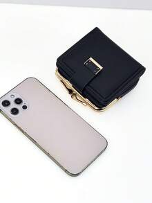 Women's Short Solid Black Soft PU Snap Closure Wallet Multifunctional Coin Purse Card Holder Minimalist Lightweight Compact Elegant Gift Suitable For Holidays For Women Wallet Mini Wallet Purse Wallet Small Wallet Card Wallet Coin Wallet - Black - View 5