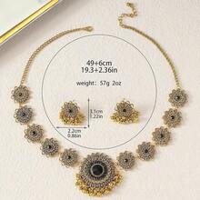 Bollywood Jewelry Sets Women Wedding Party Jewelry Flower Tassel Beaded Dangle Earring Oxidized Choker Necklace Gold-Tone Plated Zirconia Jhumkas Chandelier Earrings Boho Jewelry - 黑色 - 查看 4