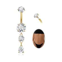 G23 Titanium Dangle Belly Button Rings Women Internally Thread Curved Barbell Belly Rings Dangling Navel Rings CZ Teardrop Navel Piercing Jewelry 6 - 16mm - 條長度 16 毫米 + 金 - 查看 2