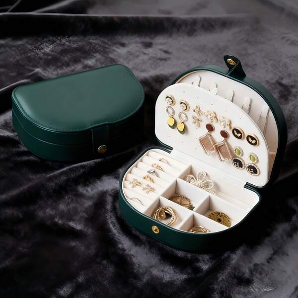 "Dark Green Luxury Leather Jewelry Box | Multi-Compartment Storage, Exclusive For Earrings, Rings And Necklaces, Exquisite Jewelry Organizer Box"