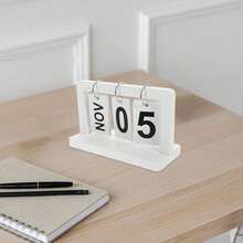 Wooden Perpetual Calendar, Flip Desktop Calendar, White Calendar, Suitable For Home, Office, Classroom, And Desk Accessories - 1 - 查看 1