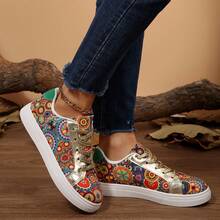 Women's New Lace-Up Bohemian Style Casual Shoes, Modern Fashion Elegant Outdoor Street Campus Versatile Sneakers - Red - View 6