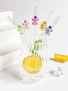 1支/1套可重复使用的玻璃吸管，带海龟吊坠，可爱可弯曲透明玻璃吸管，带清洁刷，适用于厨房配件、水杯、冷饮、奶茶、咖啡、果汁、冰沙、厨房、餐厅、鸡尾酒会、返校季、送给女朋友/男朋友、父母、朋友的礼物、节日用品。 - 款式1 - 查看 7