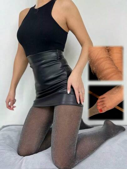 2pcs Sexy Shimmer Silver Thread Pantyhose For Women, Slim-Fit Sparkle Tights, Sheer Glittery Stockings With Lurex Shine, Party Club Night Out Pantyhose, Elegant Thin Sparkling Sheer Tights For Date Or Dance Night