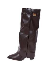 Giày bốt cao gót mũi nhọn thời trang nữ, thiết kế thu đông mới có khóa, khóa kéo bên hông có thể gập lại, bốt cao gót màu nâu, phong cách đường phố thời trang, đa năng cho trang phục hàng ngày và những dịp trang trọng - màu nâu - Xem 7