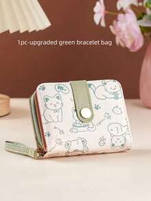 Short Women's Wallet Simple Cute Kitten Pattern Coin Purse Multi-Functional Card Holder With Multiple Card Slots Money Bag For Women Wallet Mini Wallet Purse Wallet Fall Autumn Cute Wallet Small Wallet Wristlet Wallet