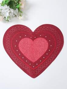4pcs Red Valentines Day Heart-Shaped Linen Placemat, Embroidered Red Gillter Heart With Sequins Design Valentines Table Mats, Waterproof, Easy To Clean,Durable Tabletop Decoration, Dining Table Decoration, Table Centerpieces,Suitable For Home, Restaurant And Cafe,Holiday Wedding Decor