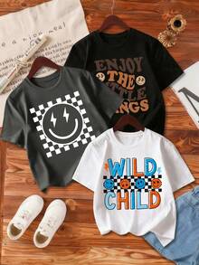 3pcs Young Boy Letter Print Short Sleeve T-Shirt Set - Multicolor - View 1