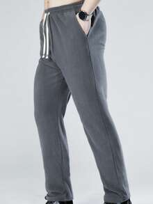 1PC-Men's Fleece Jogger Pants - Soft Thermal Outdoor Lounge Sweatpants, Elastic Waist Athletic Casual Trousers For Running Hiking Winter - Grey - View 3