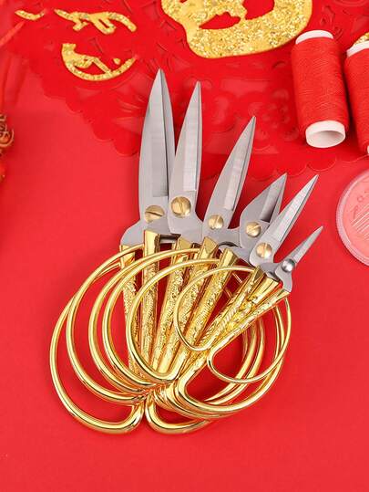 طقم مقص خياطة ذهبي اللون عتيق، متعدد الأحجام - مقص خياطة، من الفولاذ المقاوم للصدأ عالي الجودة - للخياطة والتطريز والأقمشة والجلد والورق والخيوط والأزهار، مقابض مريحة