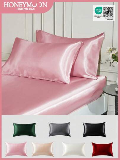 2pcs Premium Silky Satin Pillowcase, Soft & Breathable, Anti-Wrinkle, Gentle On Hair & Skin, Improves Sleep Quality, Without Pillow Insert, Pink, Oeko-Tex Certified