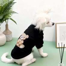 Pet Clothing, Cat Clothes, Dog Clothes, Spring & Winter Outfits, Teddy, Chihuahua, Bear Print, Black Background, Round Neck Hoodie