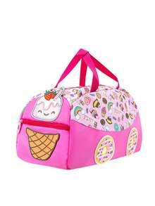 1个便携式旅行包，印有可爱的卡通独角兽/兔子/蛋糕/鲨鱼/恐龙等新颖造型。大容量、轻便耐磨的单肩斜挎包，配有舒适宽肩带，肩带长度可调节，满足基本收纳需求，适合旅行、户外活动、露营等场合，也适合万圣节、感恩节、圣诞节等节日。