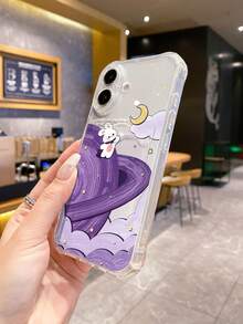 1 Stück weißer Hase & Mond Muster stoßfeste TPU Handyhülle, süßes Hasen Design, geeignet für iPhone, OPPO, usw.