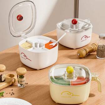 1个极简主义四格厨房调料罐带盖，多功能家用调味料、盐、糖收纳盒