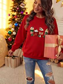 Christmas Print Sweatshirt With Thermal Lining - Burgundy - View 2