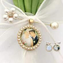 Wedding Bouquet Souvenir Photo, Wedding Bouquet Memorial Pendant, Bouquet Pendant, Bride Memento, Customized Photo Memorial Pin - Multicolor - View 7
