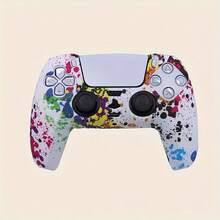 Capa protetora de silicone macio com padrão assimétrico aleatório para controle de Playstation 5, capa para gamepad com impressão por transferência de água. - Multicolorido - Ver 5