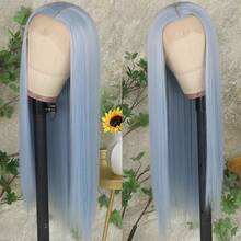 13x4 Free Part Mint Green Long Straight Lace Front Wigs Glueless Long Silky Straight Wigs Pre Plucked HD Lace 180% Density Light Green Wig Soft Free Part Wear And Go Lace Front Wigs For Fashion Women Party & Daily Wear 26 Inch - 淺藍色 - 查看 3