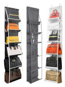 1个6口袋收纳挂袋，壁挂式透明PVC钱包收纳架，节省空间防尘门袋，适用于钱包、鞋子和配饰。