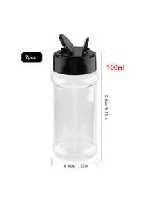 1-12pcs Storage Container, 3.5-Ounce Leak Proof Seasoning Container With Black Screw Cap, Portable Transparent Spice Sealed Can For Spices, Powders, Chili And Salt, Kitchen Organization And Storage, Kitchen Accessories