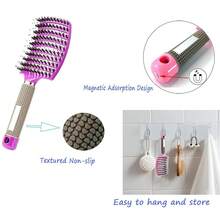 ZMD 2PC Curved Vented Detangling Hair Brush, Boar Bristles Curly Hair Brush, Wet Dry Detangler Hair Brushes For Women/Men/' Long, Thick, Thin, Curly & Tangled Hair (Pink & Black) - 粉紅色和紫色 - 查看 7