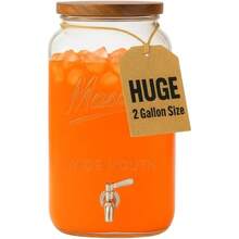 2 Gallon Glass Beverage Dispenser With Wooden Lid Large Square Mason Jar Drink Container With Stainl Steel Spigot Big Batch Iced Tea Lemonade Water Or Party Drinks - Nắp gỗ màu nâu - Xem 1