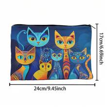 1pc Cute Cat Print Makeup Bag With Zipper Closure - Lightweight Foldable Cosmetic Organizer Pouch, Durable Travel Toiletry Bag - Portable Gift For Cat Lovers, Vibrant Color And Spacious Interior, Essential For Daily Use Or Travel, 2D Flat Design With Vivid Cat Face, Ideal For Organizing Cosmetics