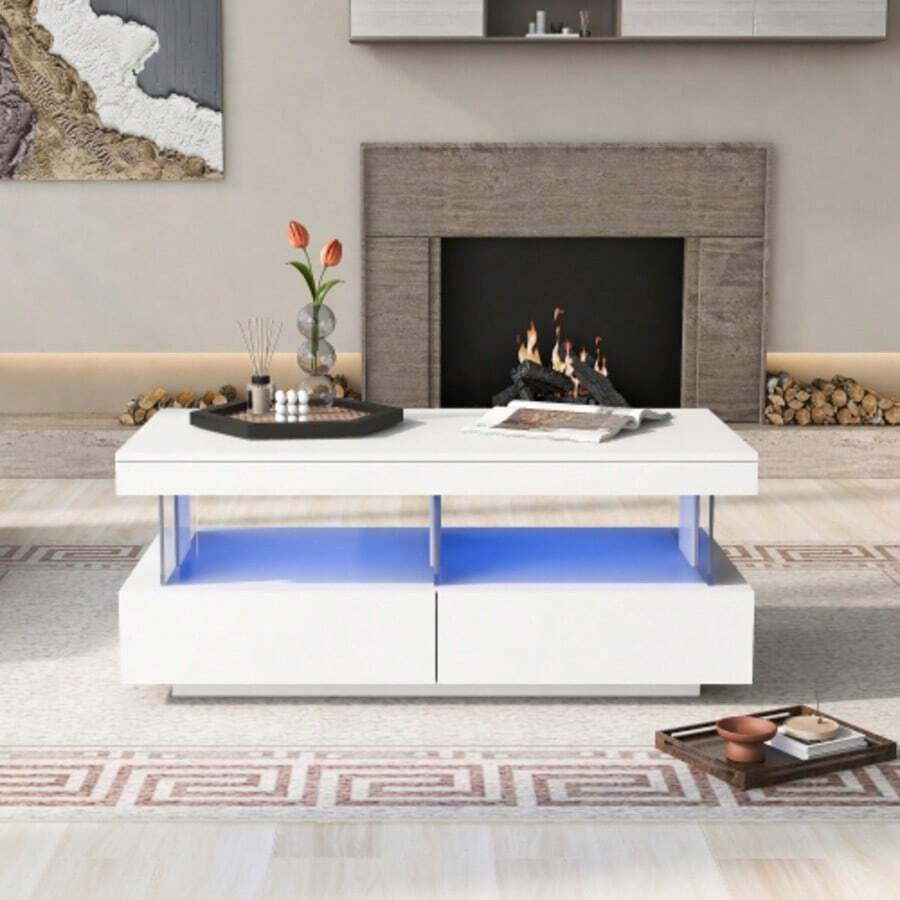 (=30445354AAW) Coffee Table, Side Table, Tea Table, Bedside Table, Modern High-Gloss Coffee Table, Living Room Table, Sturdy, Scratch-Resistant And With A Smooth Surface - White - View 1
