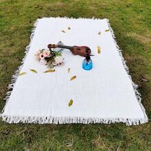 1 Pc Elegant White Outdoor Camping Mat, Picnic Blanket, Bohemian Camping Rug, Beach Towel, Furniture Covering, Reversible Fabric Mat With Multiple Uses