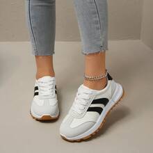 1 Pair Elegant Casual Preppy Fashion PU Leather Lace-Up Sneakers, Suitable For School, Party, Office, Outdoor, All Seasons - White - View 6