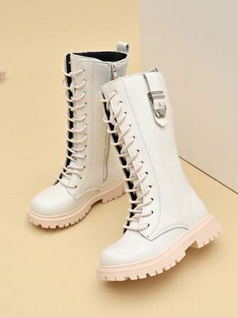 Fall/Winter Western Style Punk Side Zipper Lace-Up Boots For Teenage Girls