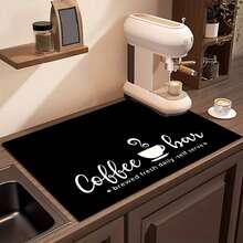 Black Coffee Themed Drying Mat, Rubber Coffee Mat,  Non-Slip Rubber Bottom, Multi-Purpose Kitchen Countertop Mat, Daily Brewing Theme - 40*50 - 查看 5