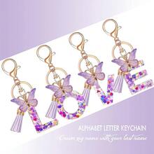 JINGUAZI Initial Letter Keychains For Women Tassel Butterfly Pink Purple Cute Car Keychain For Wallet Backpack Bag Charm{Inchcolor_nameinch:InchD-Purpleinch} - D-紫色 - 查看 5