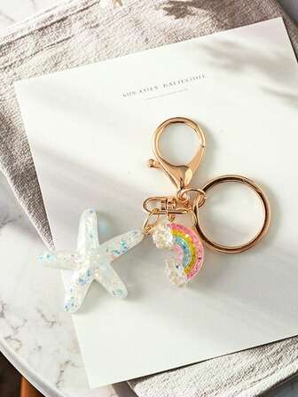 1pc Colorful Starfish Keychain Creative Ocean Dopamine Girl Pendant Student Backpack Charm Gifts For Women Phone Accessories Personalised Gifts Funny Gifts